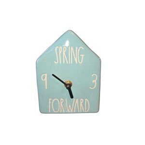 Rae Dunn Spring Forward House Shaped Ceramic Clock Aqua Blue 5.5"X4.25"X3.25"